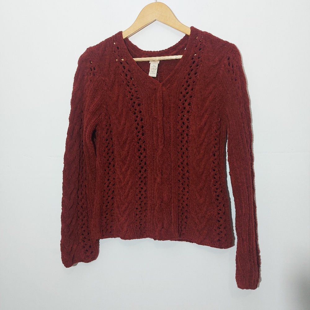 J. JILL Petite Handknit Cranberry Cable Knit Sweater